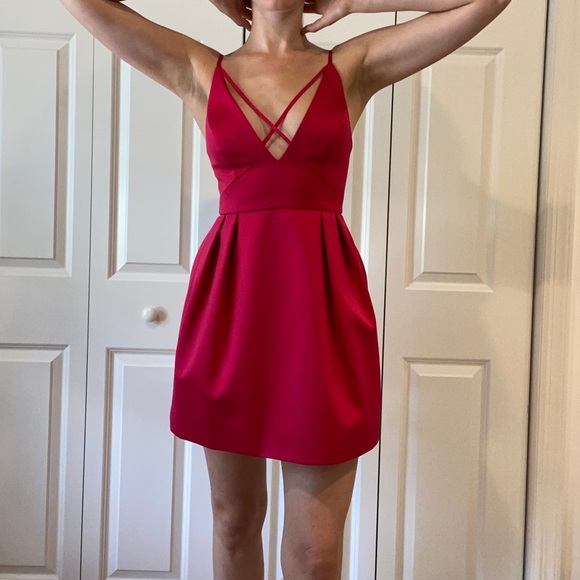 🎀 Barbiecore TopShop Hot Pink Front Cross Mini Dress size 4 💕 - Picture 4 of 14